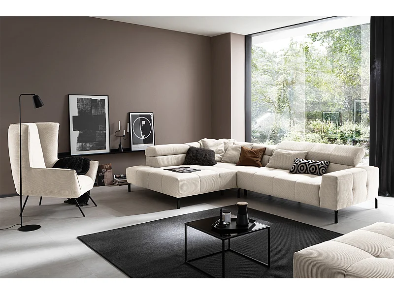 Ecksofa - Weiß Cord - OHIO