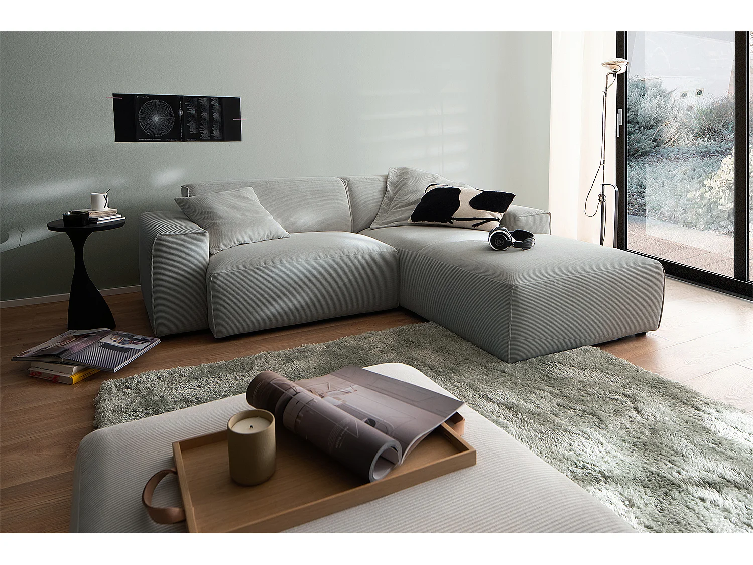 Ecksofa - Grau Cord - RANI