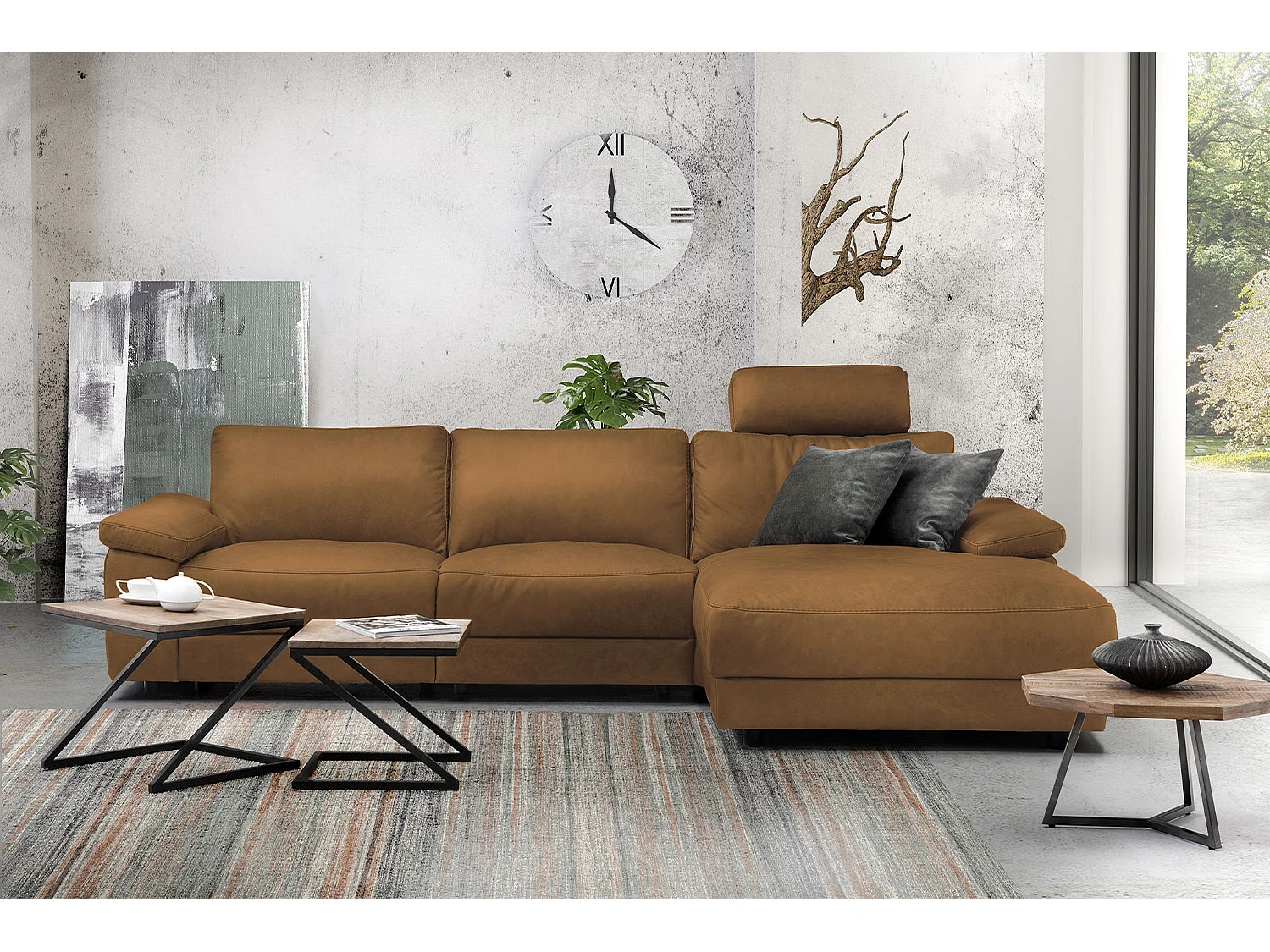 Ecksofa - Orange Leder - LOLA