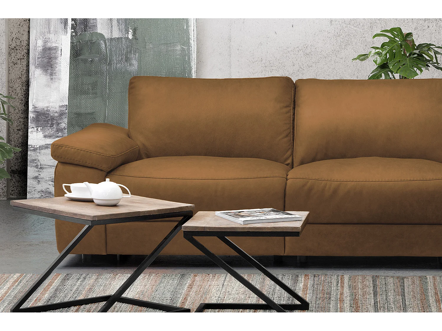 Ecksofa - Orange Leder - LOLA