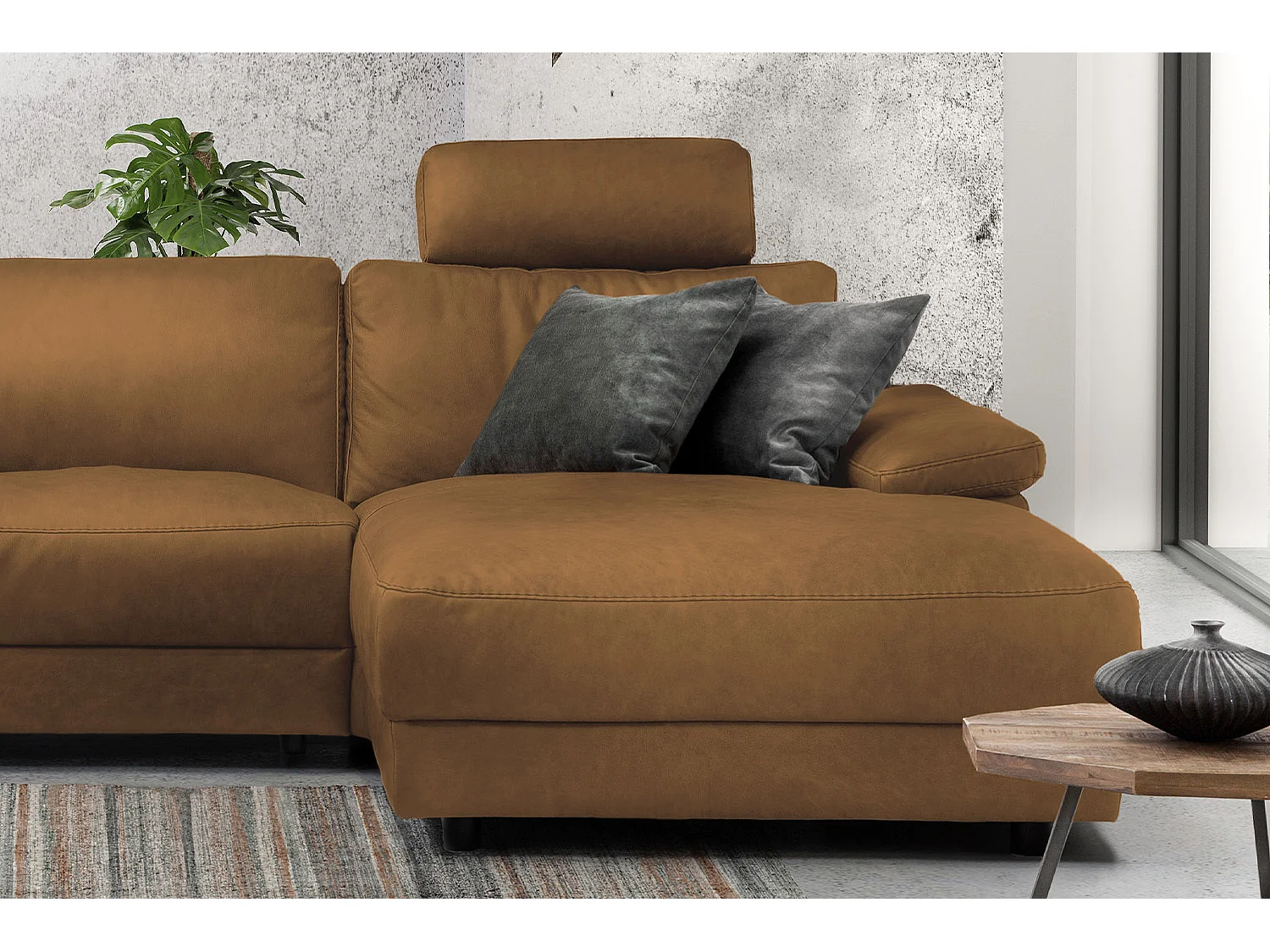 Ecksofa - Orange Leder - LOLA