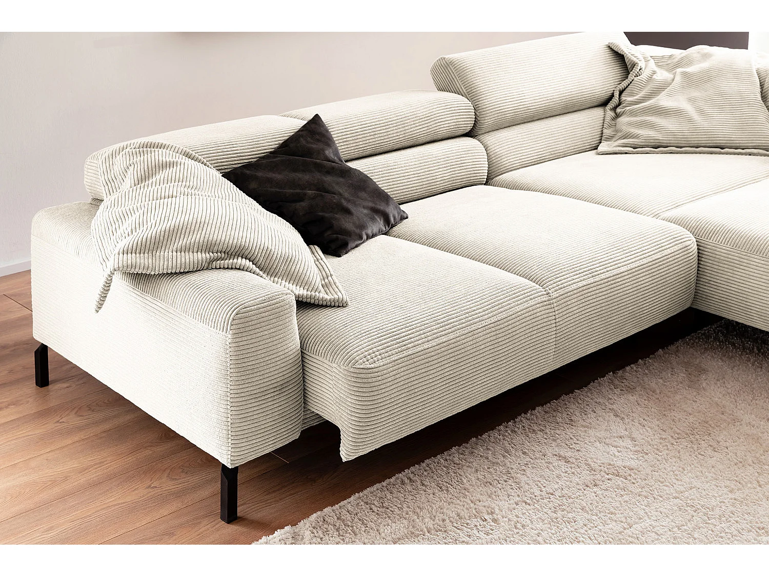 Ecksofa - Cremeweiß Cord - DELIA