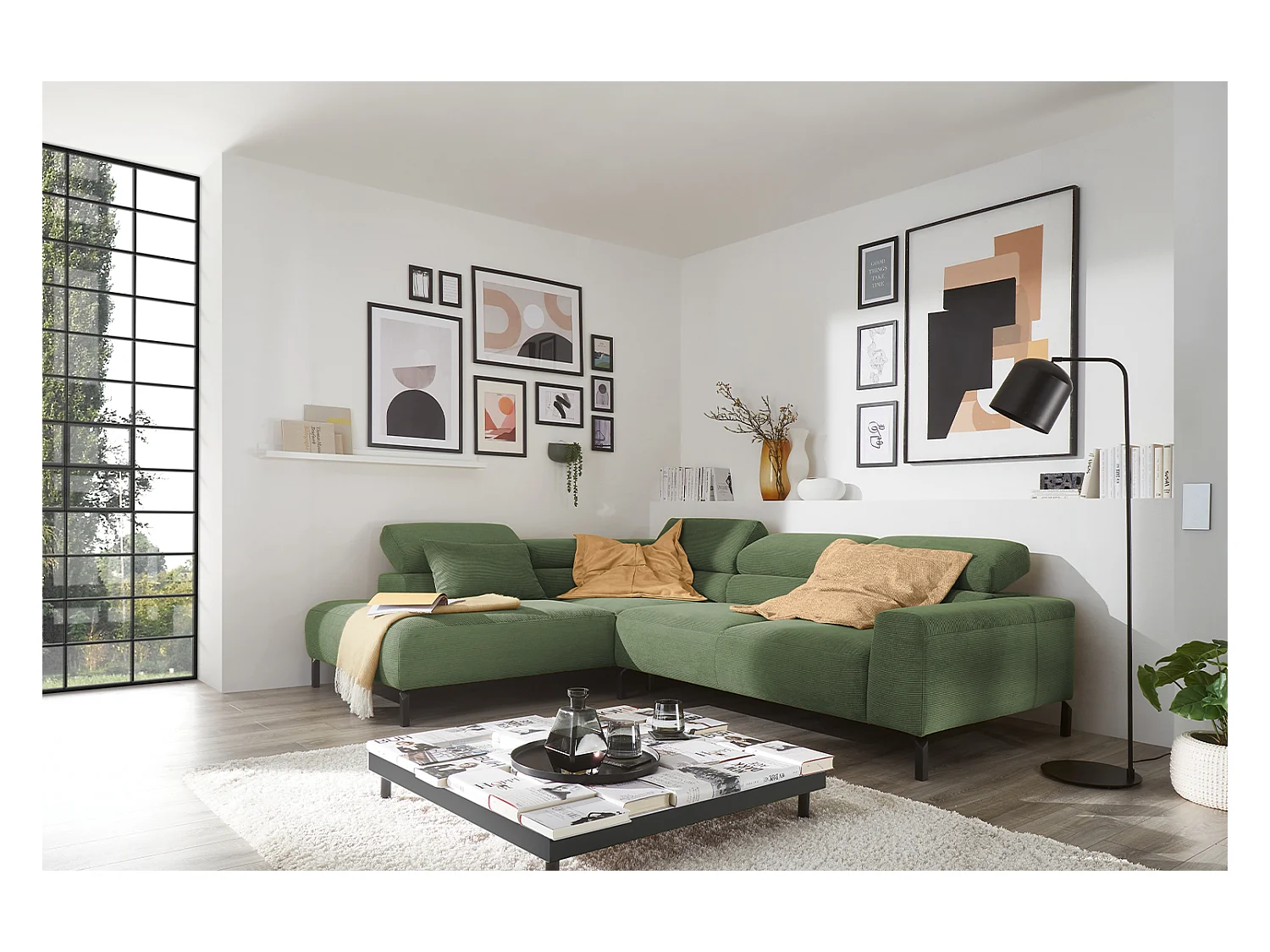 Ecksofa - Grün Cord - DELIA