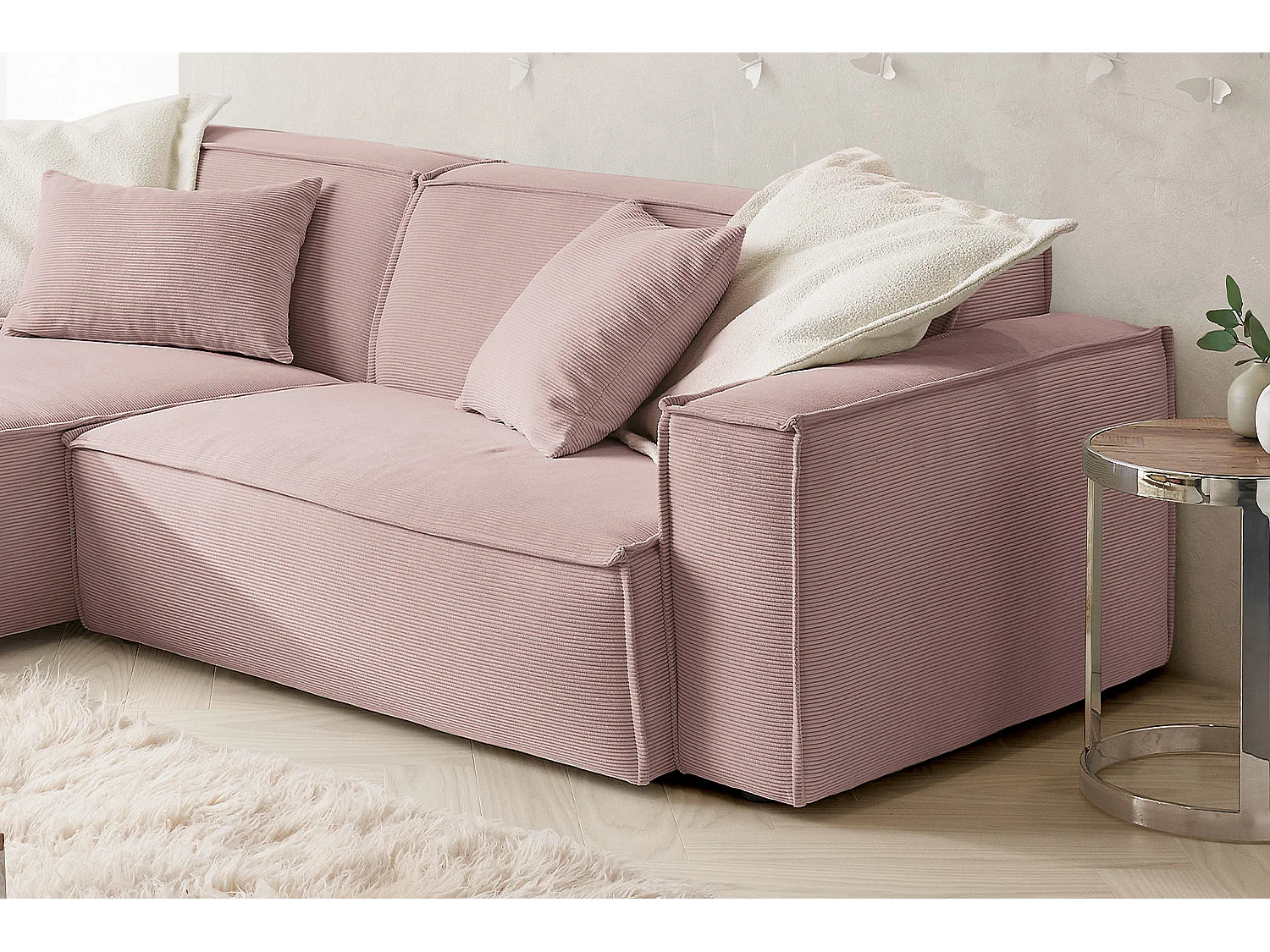 Divano angolare - Rosa Velluto a coste - SAMU
