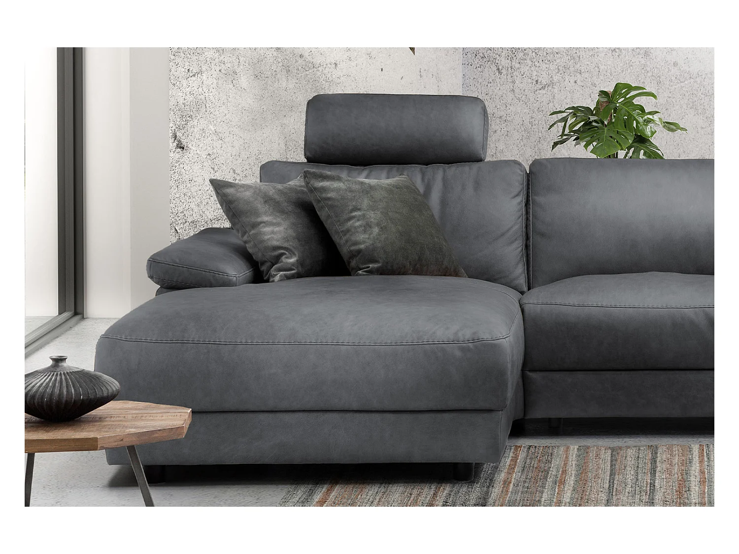 Ecksofa - Grau Leder - LOLA