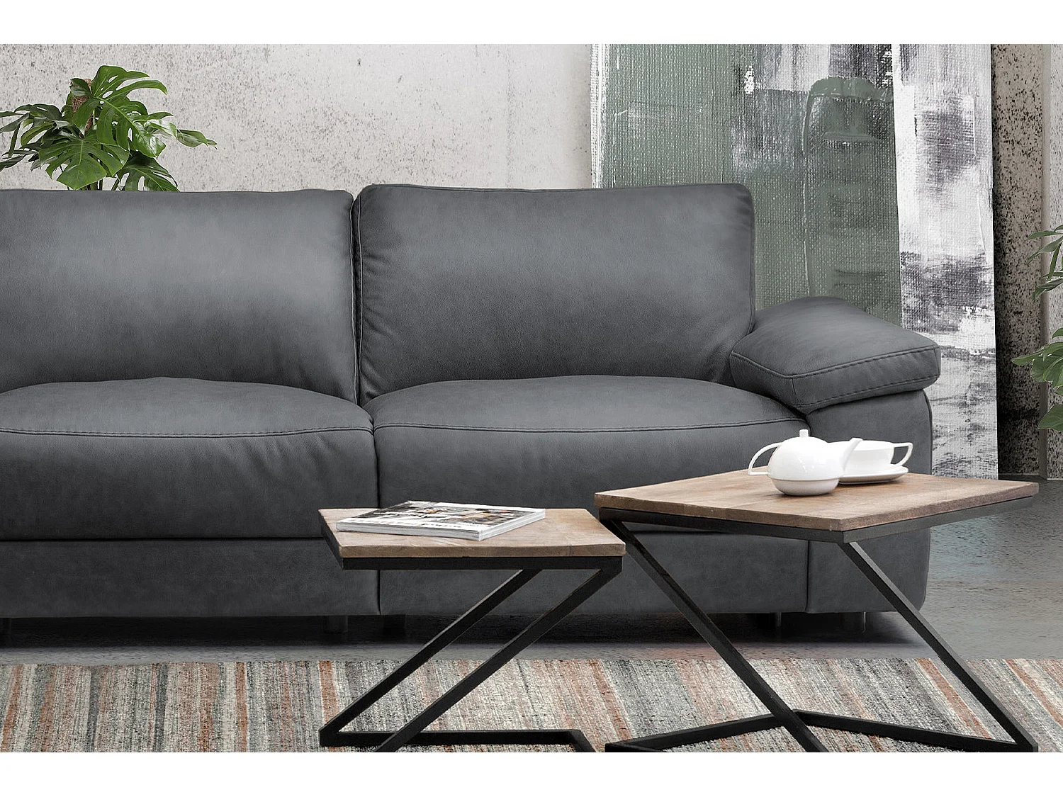 Ecksofa - Grau Leder - LOLA