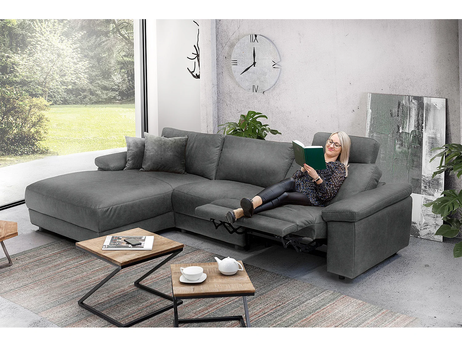 Canapé - Gris cuir - LOLA