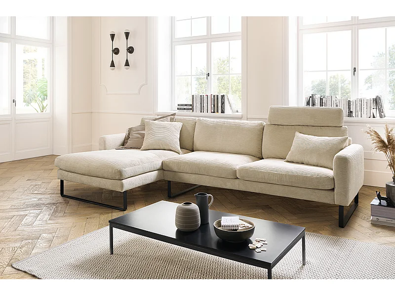 Ecksofa - Cremeweiß Kunstleder - RICARDA