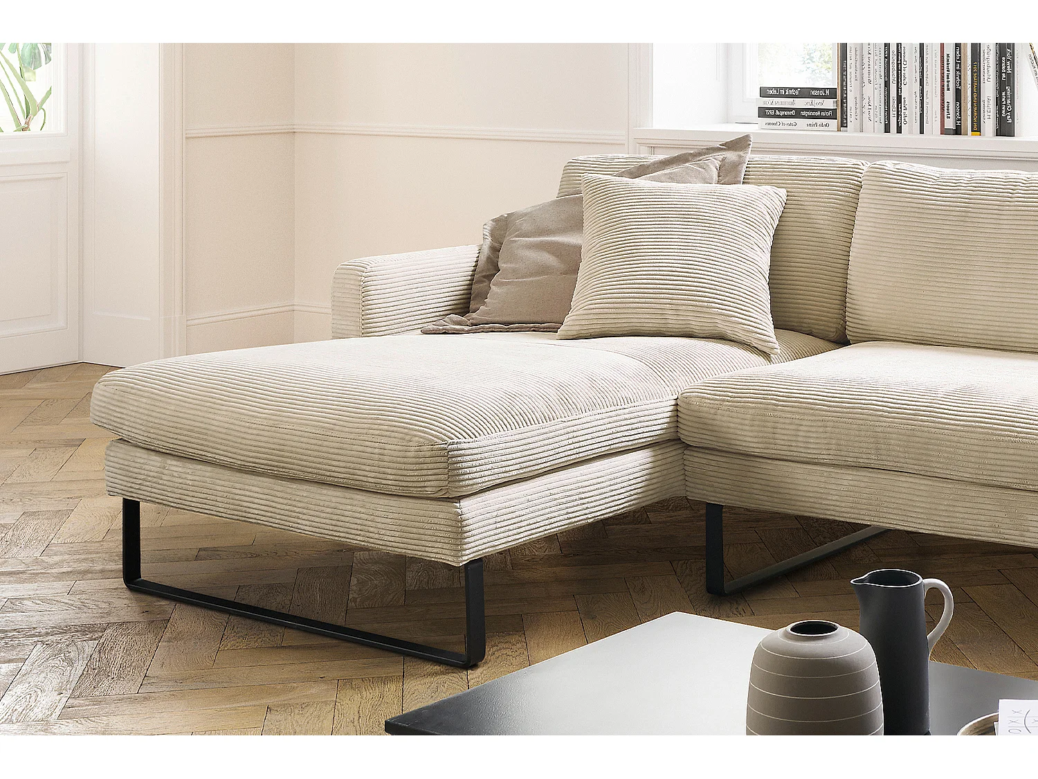 Sofá - blanco crema cuero sintético - RICARDA