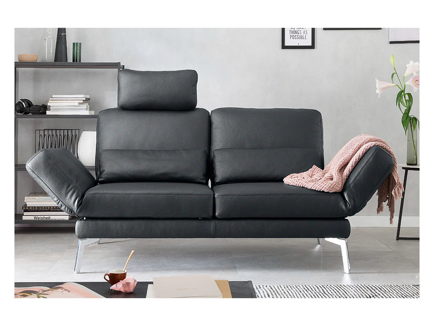 Ledersofa - Schwarz Leder - HURRICANE