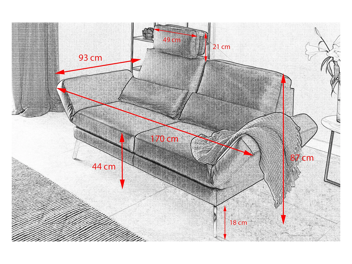 Ledersofa - Schwarz Leder - HURRICANE