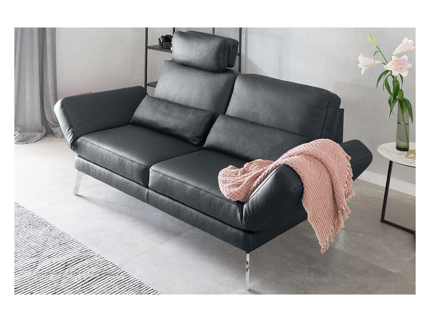 Ledersofa - Schwarz Leder - HURRICANE