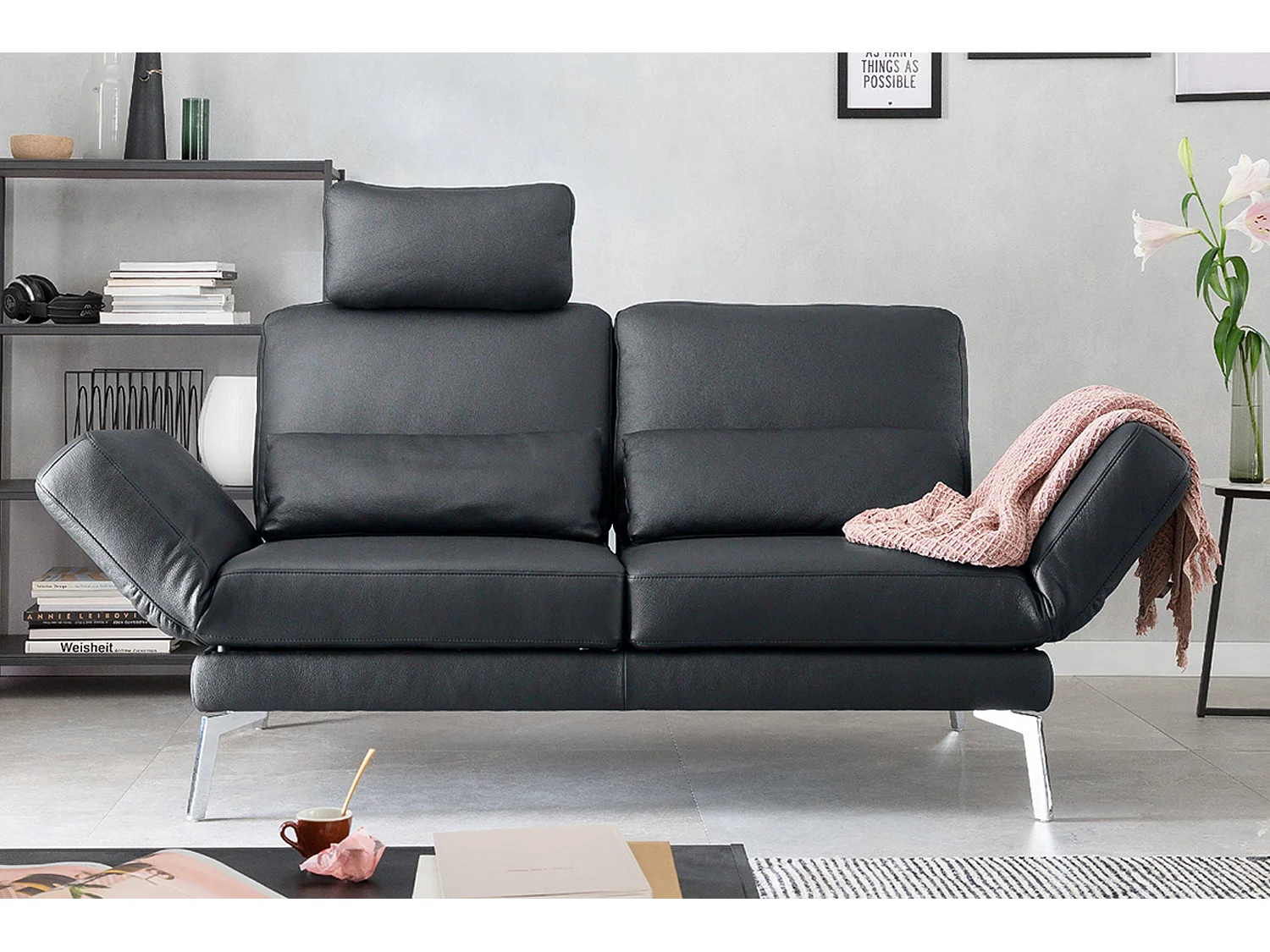 Sofa - Schwarz Leder - HURRICANE