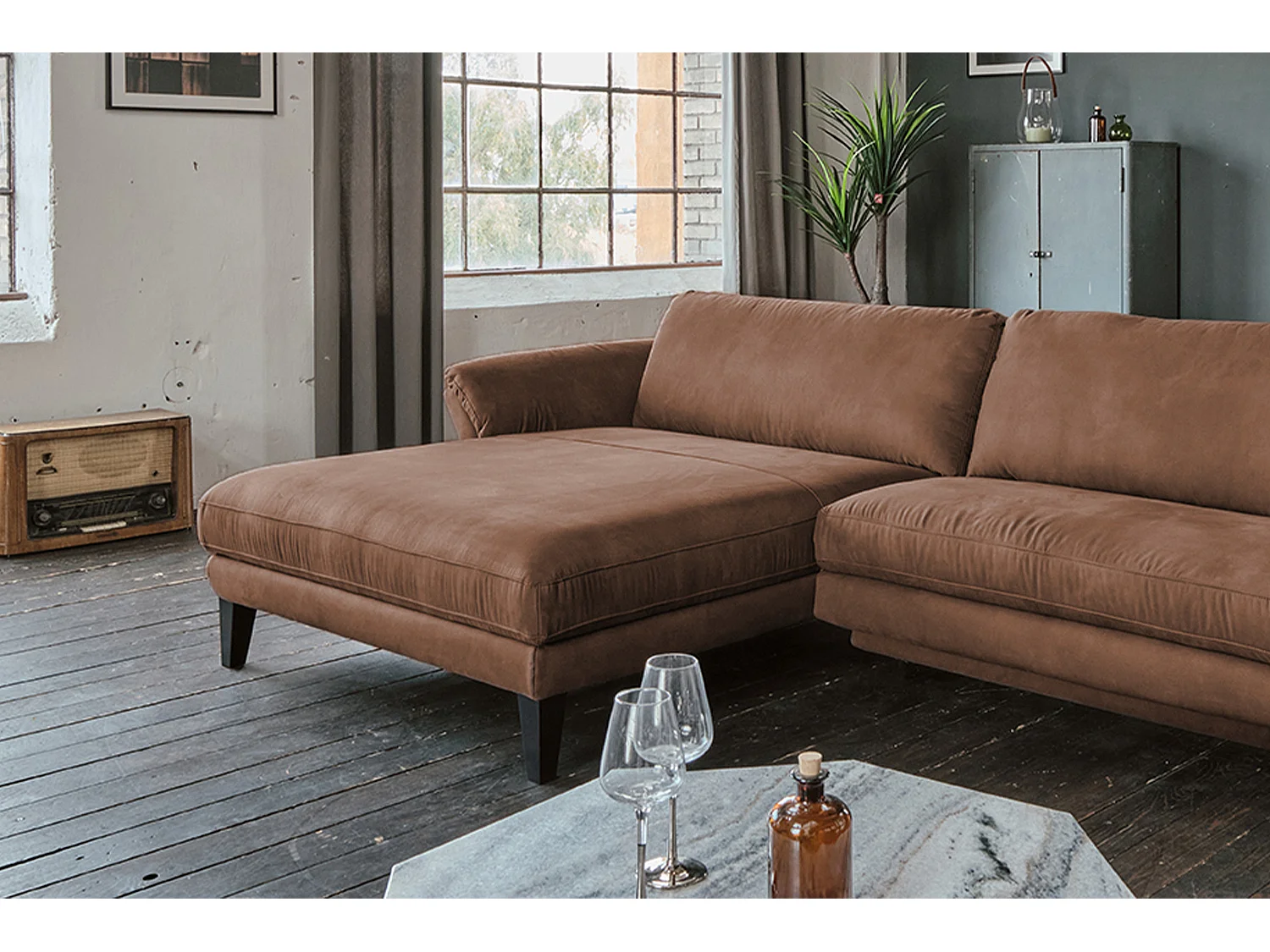 Ecksofa - Braun Webstoff - MALTA