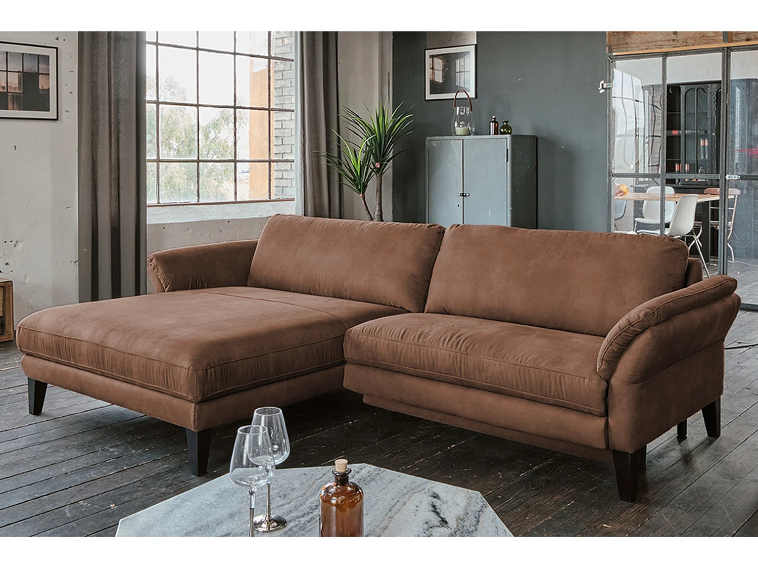 Ecksofa - Braun Webstoff - MALTA