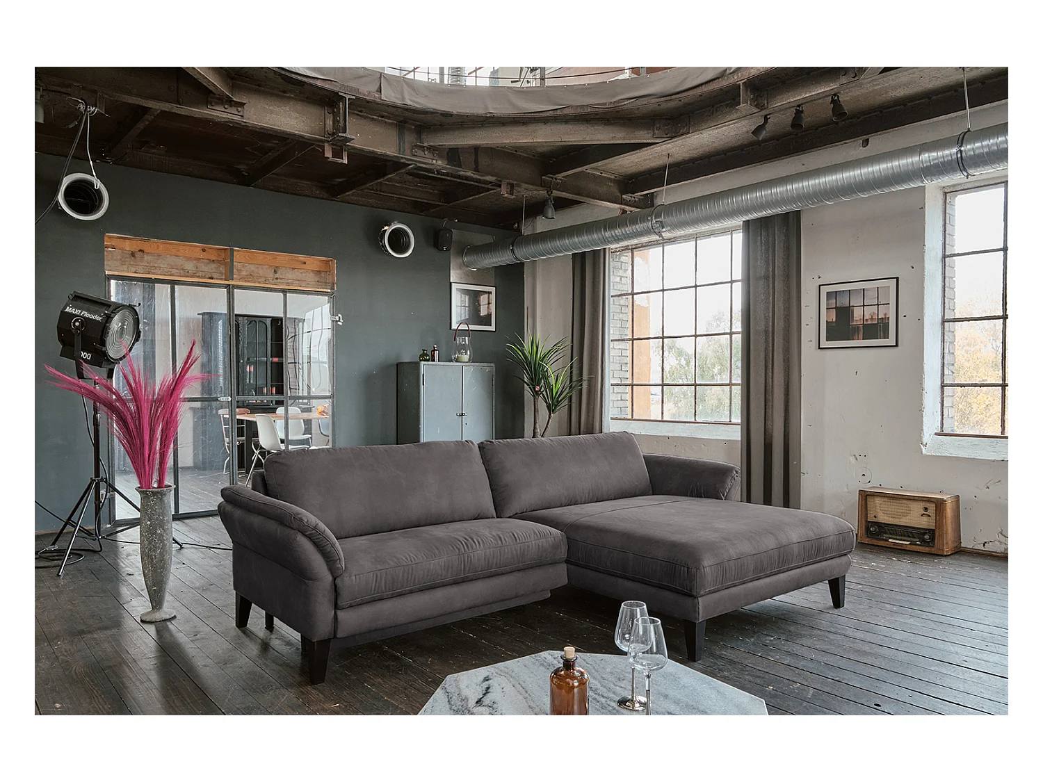 Ecksofa - Anthrazit Webstoff - MALTA