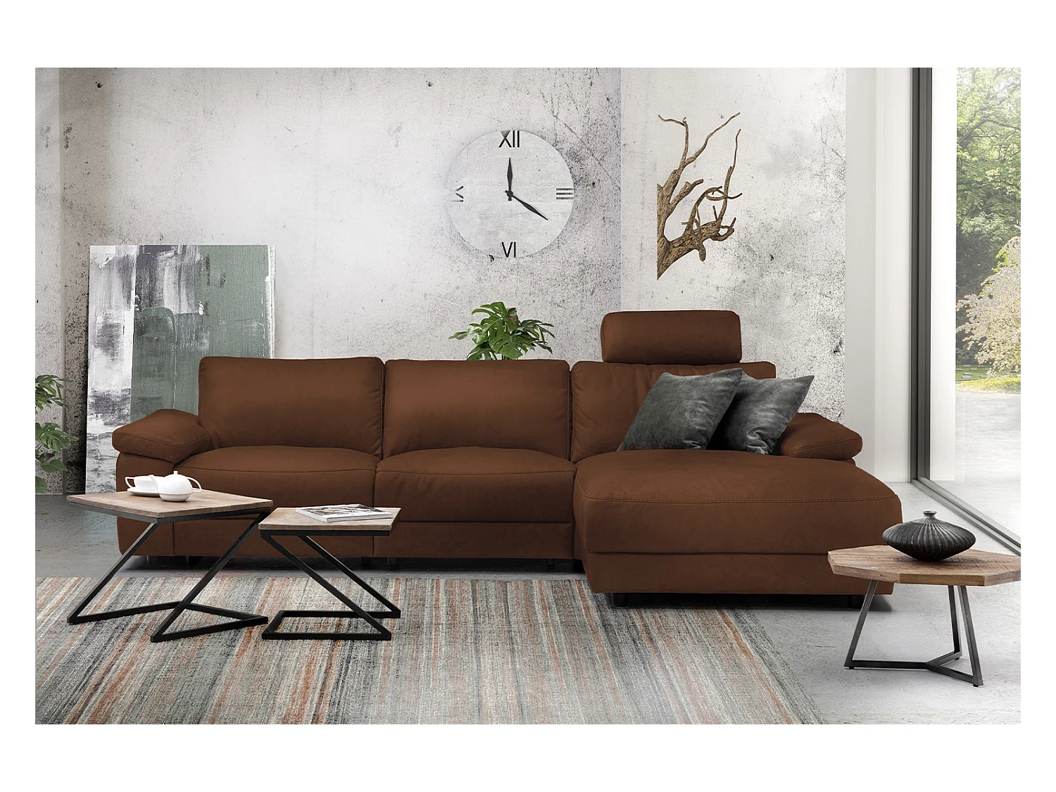 Ecksofa - Braun Leder - LOLA