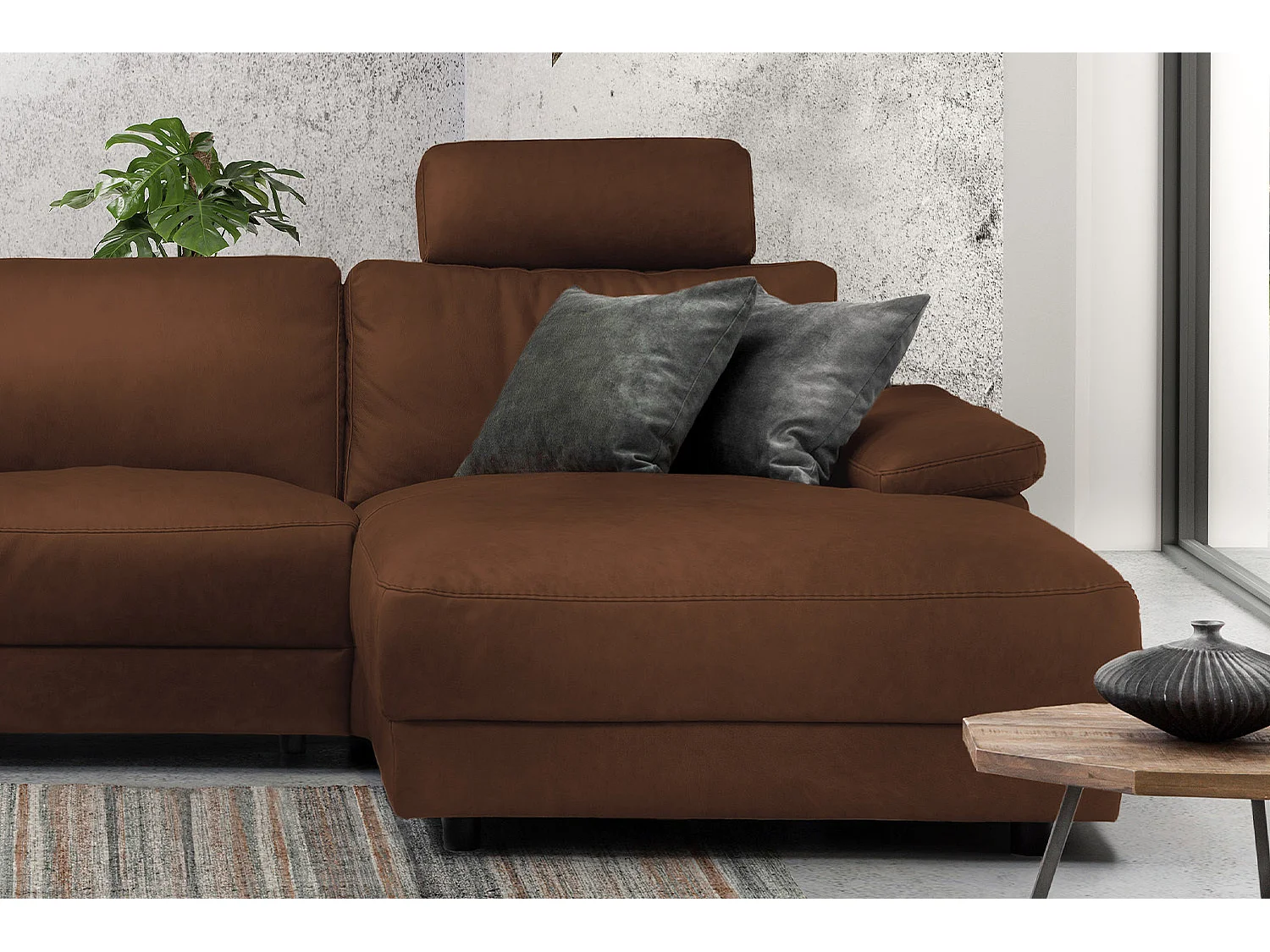 Ecksofa - Braun Leder - LOLA