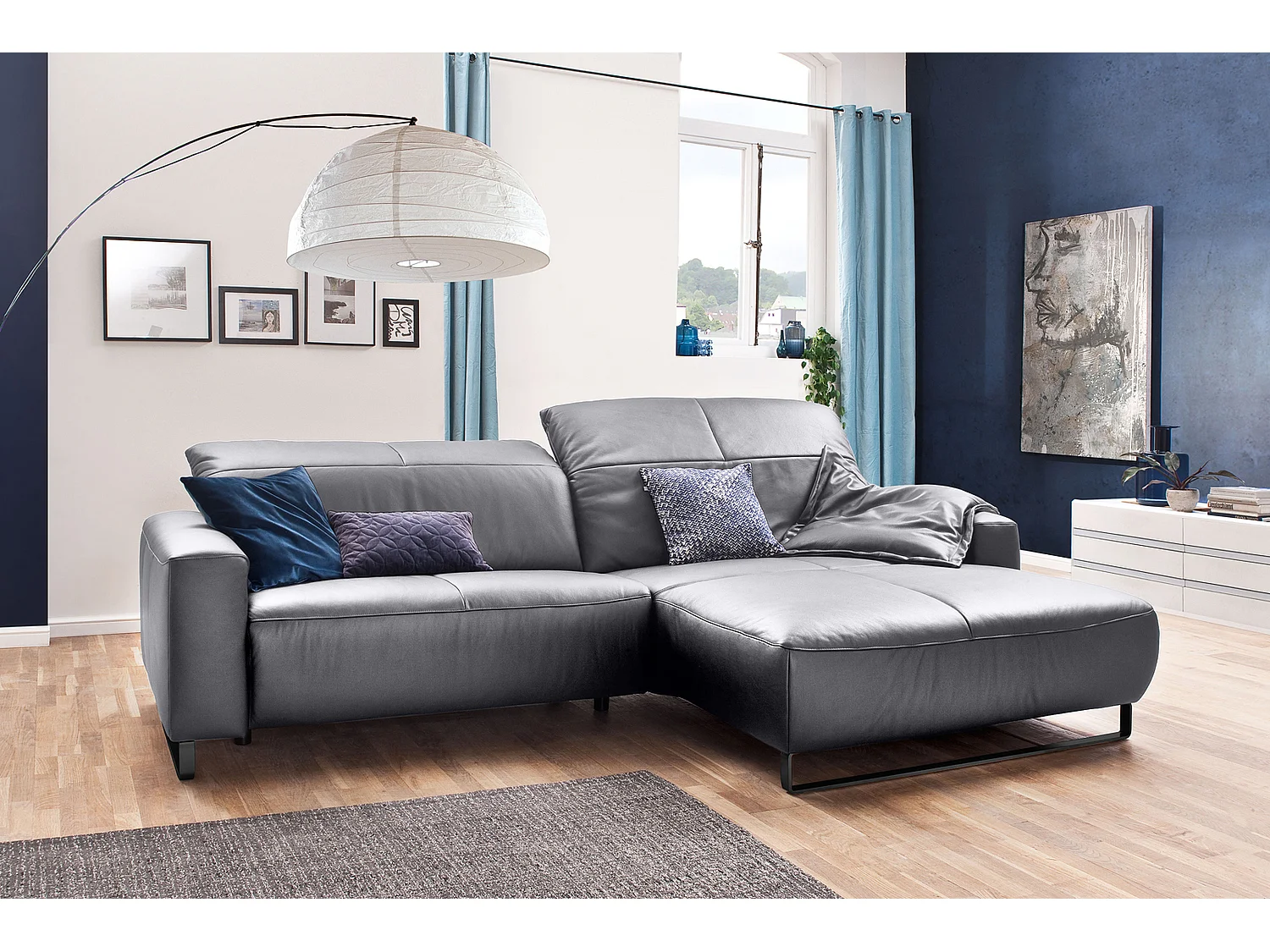 Ecksofa - Hellgrau Leder - YORK