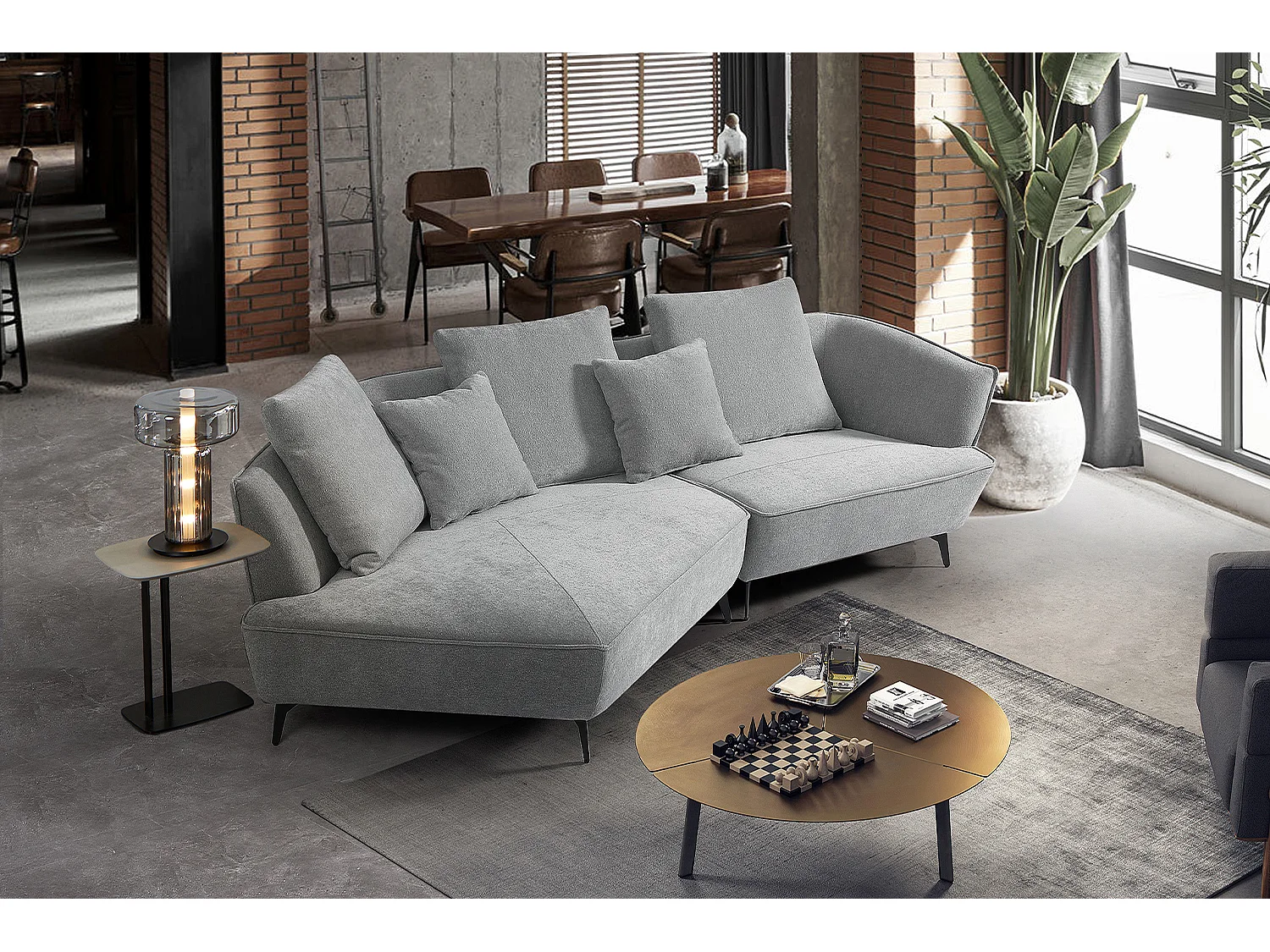 Canapé d'angle - Gris tissu tissé - GARBO