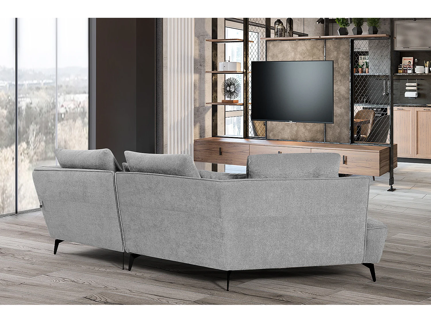 Canapé d'angle - Gris tissu tissé - GARBO