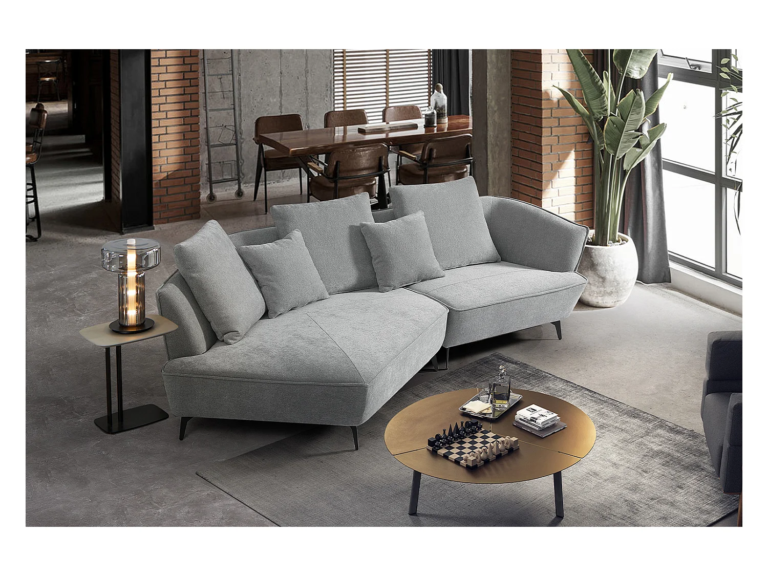 Divano angolare - Grigio tessuto intrecciato - GARBO