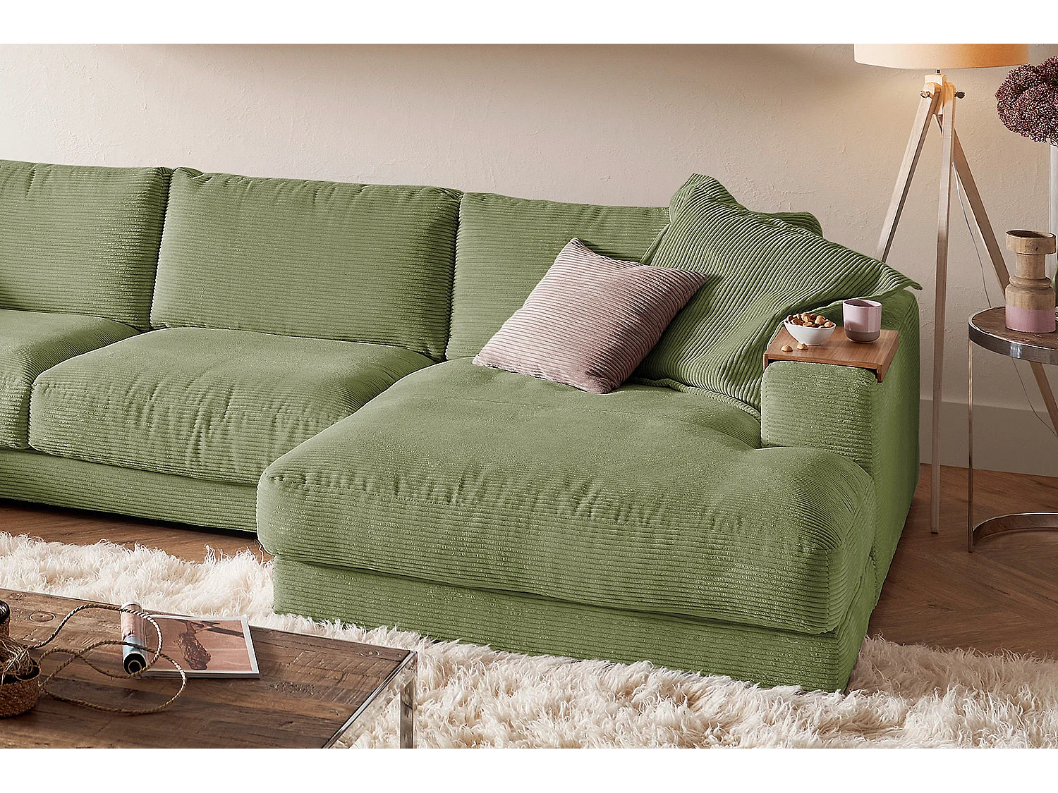 Canapé - vert foncé Velours côtelé - MADELINE