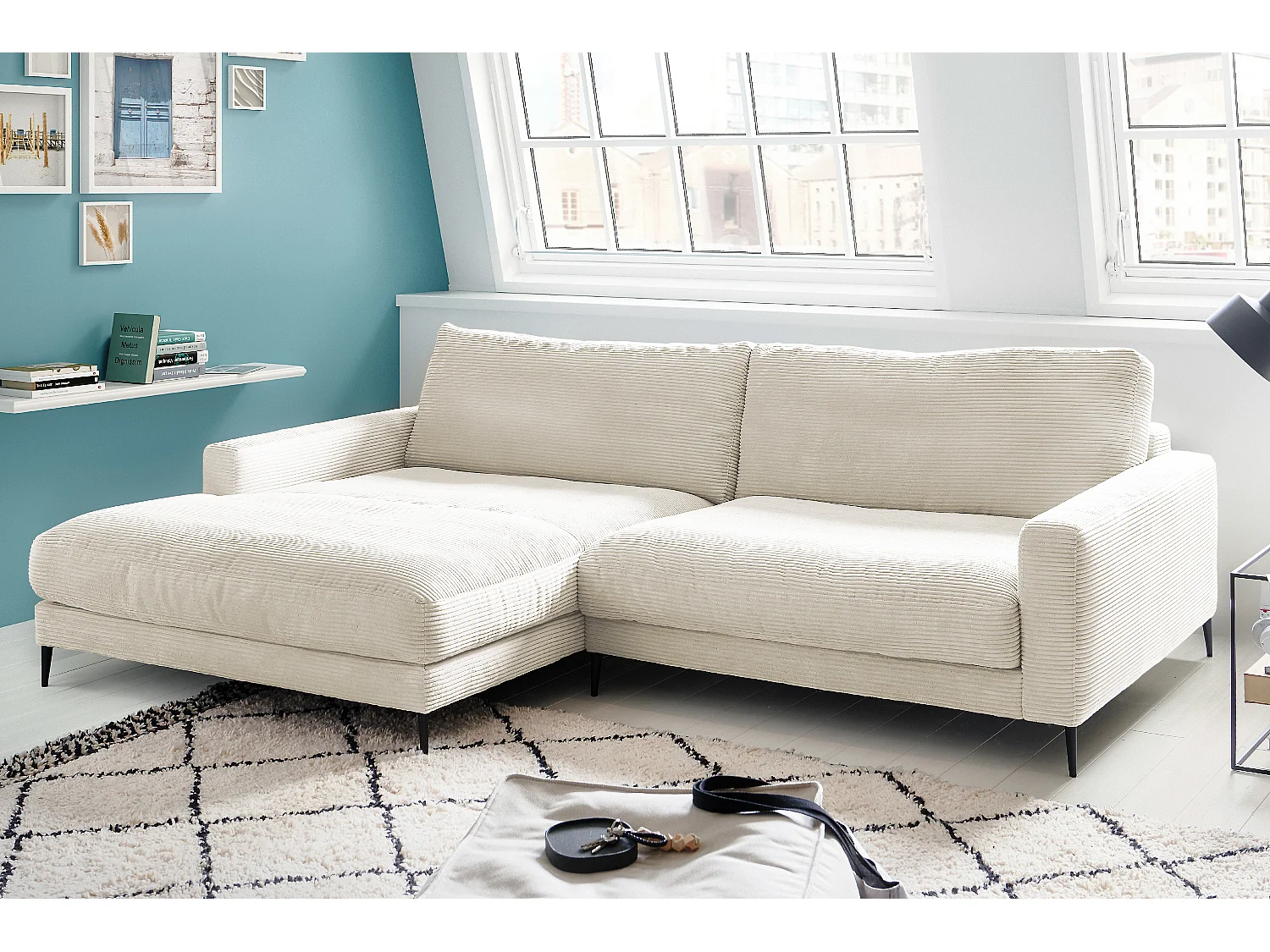 Ecksofa - Cremeweiß Cord - CARA