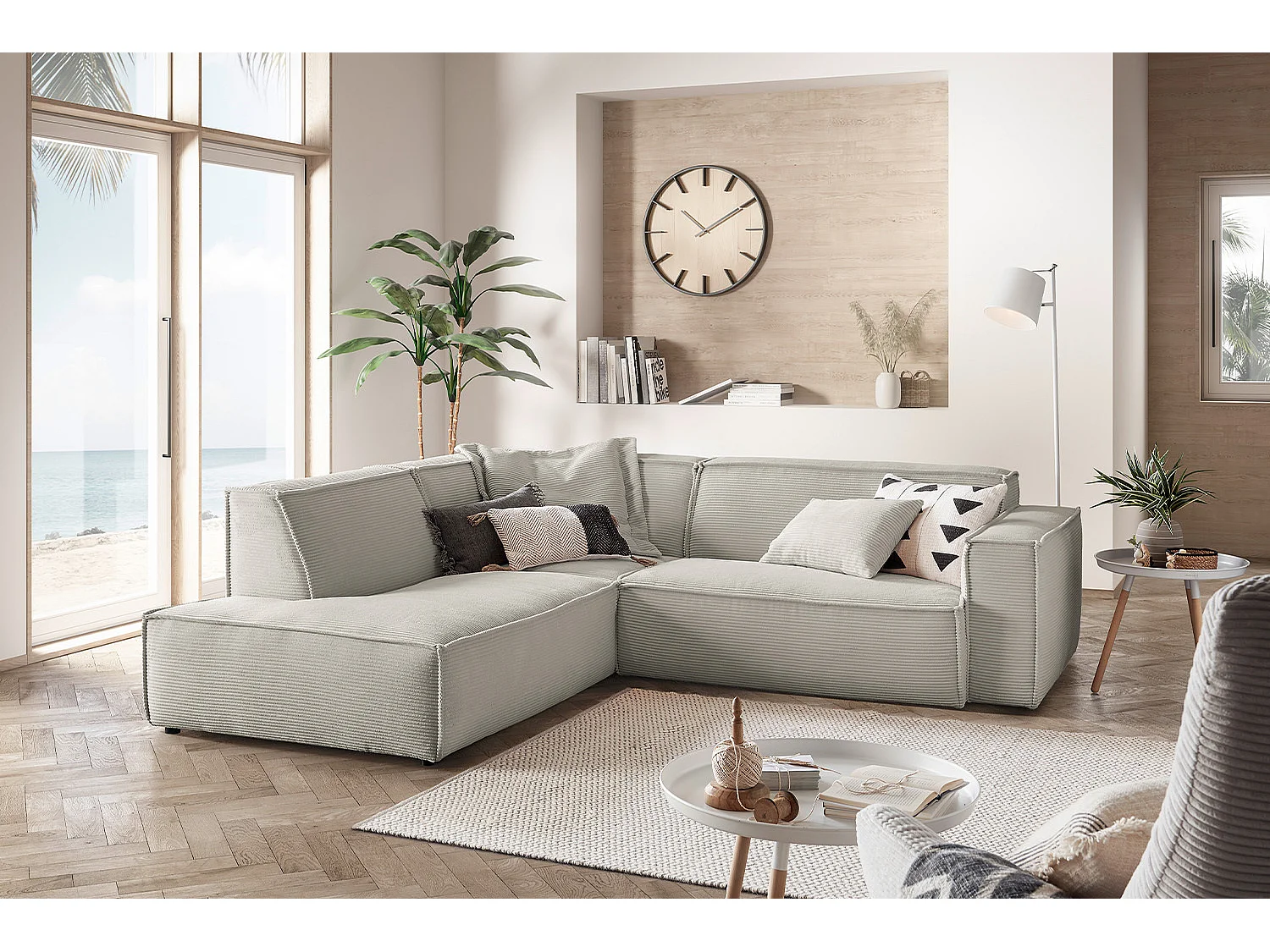 Divano angolare - grigio pietra Velluto a coste - SAMU