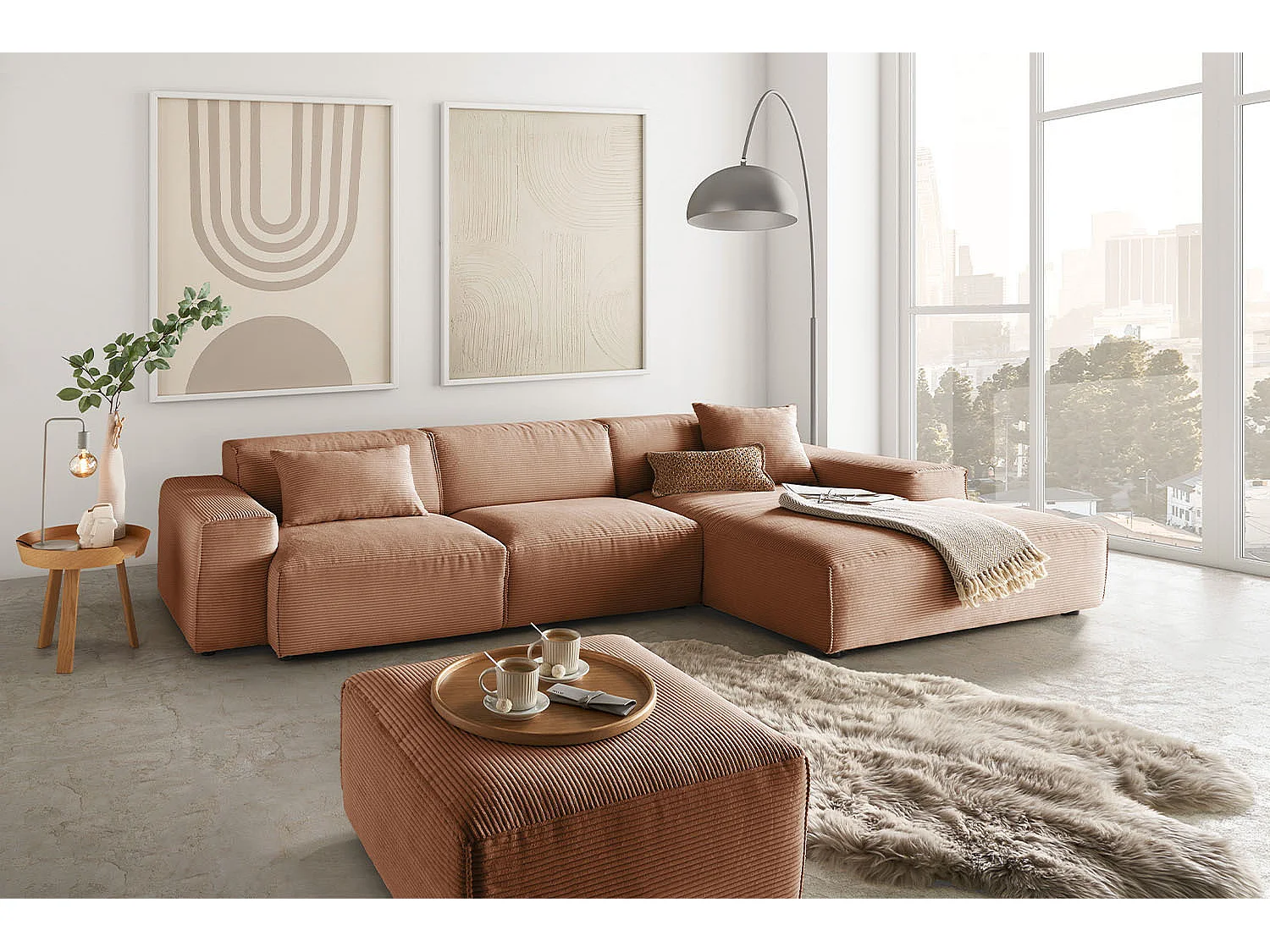 Ecksofa - Braun Cord - RANI