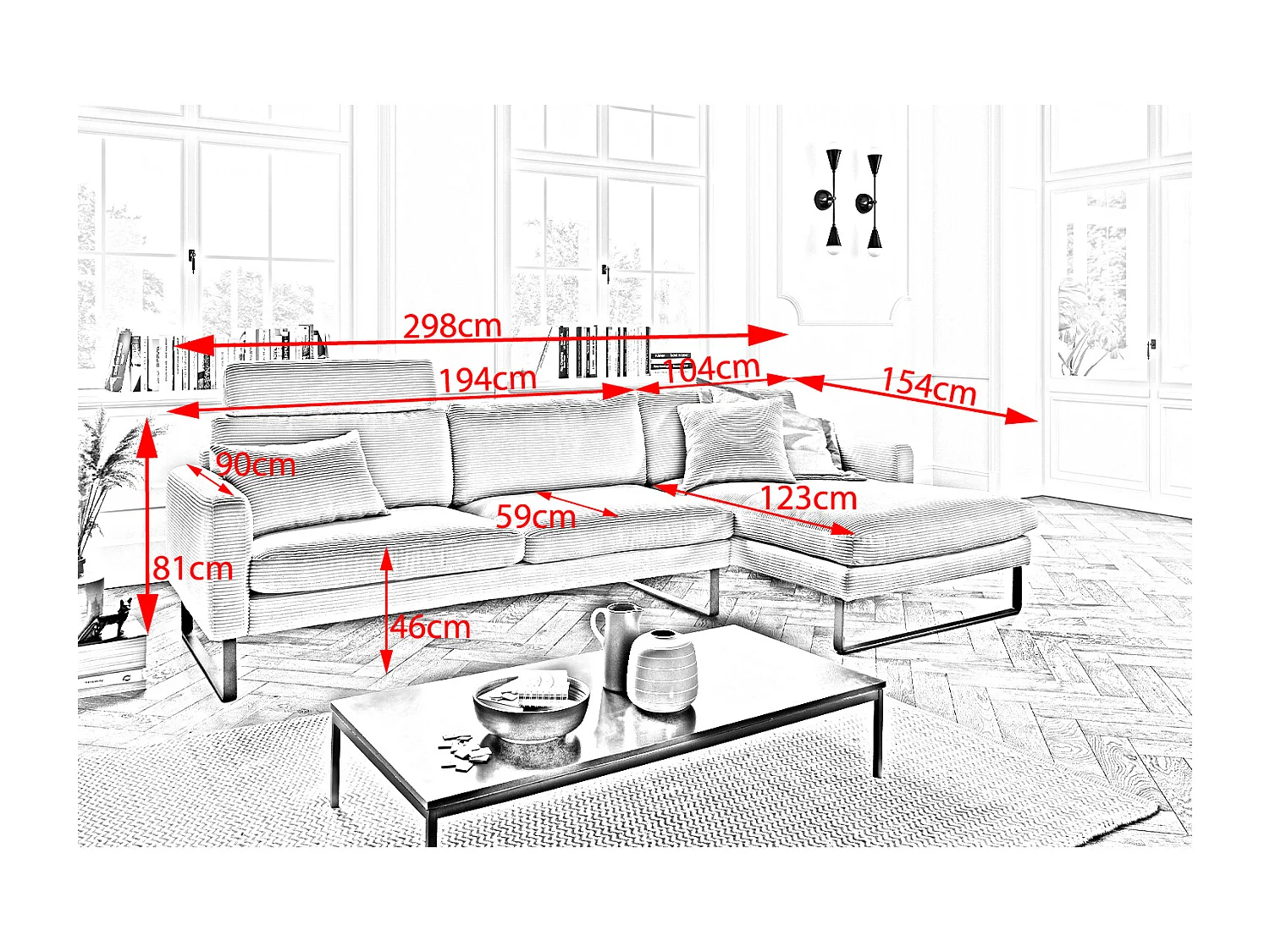 Ecksofa - Smaragdgrün Cord - RICARDA