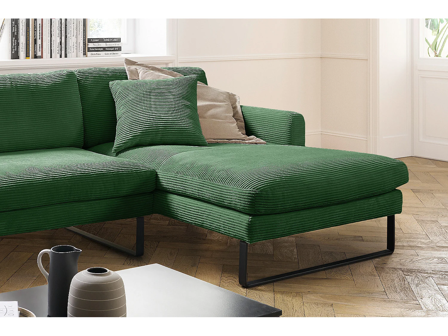 Ecksofa - Smaragdgrün Cord - RICARDA