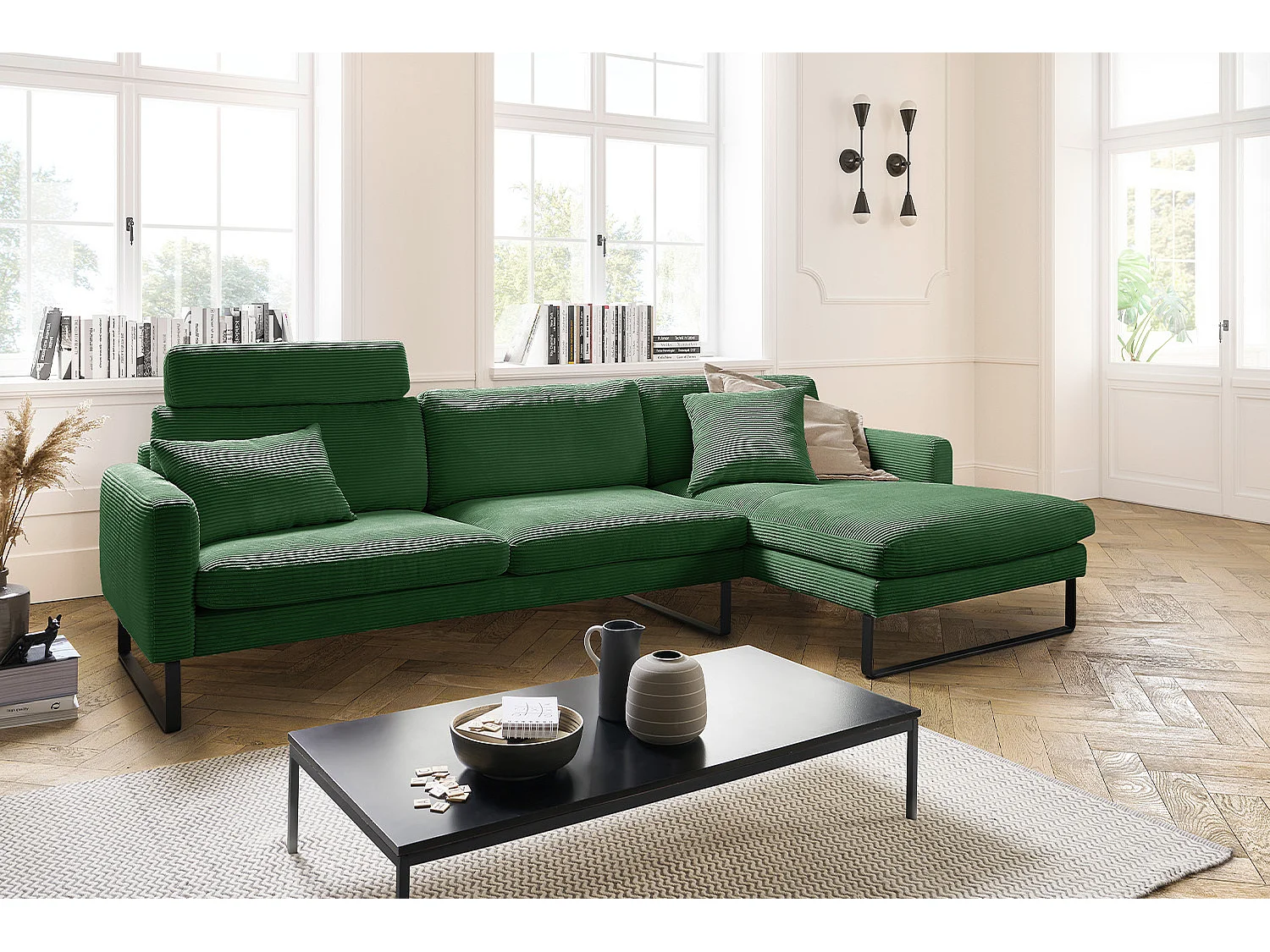 Ecksofa - Smaragdgrün Cord - RICARDA