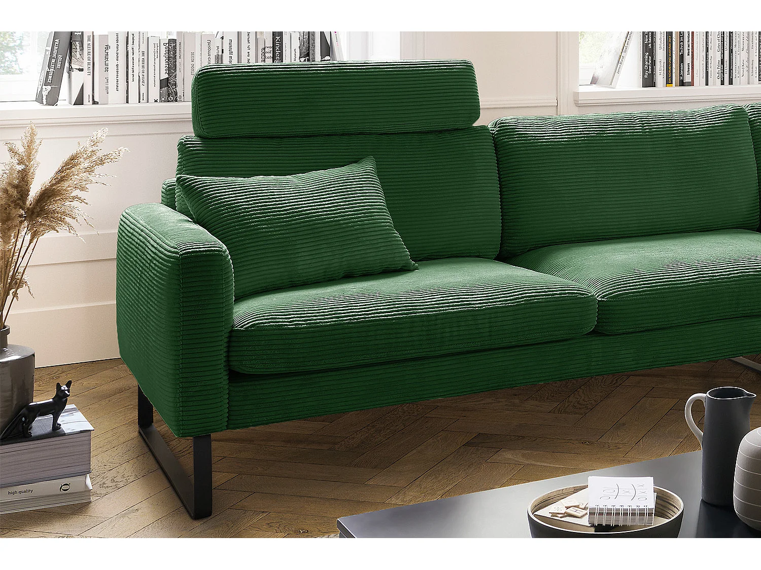 Ecksofa - Smaragdgrün Cord - RICARDA