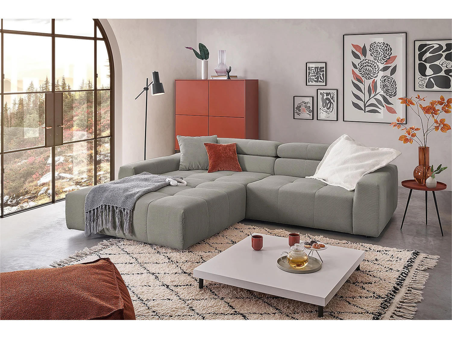 Ecksofa - Grau Cord - RENO