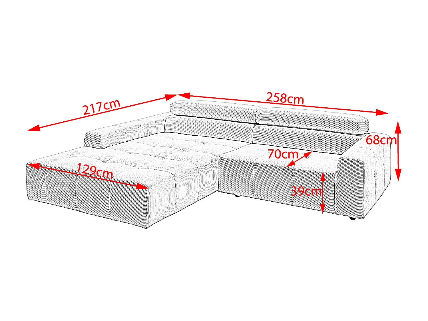 Ecksofa - Grau Cord - RENO