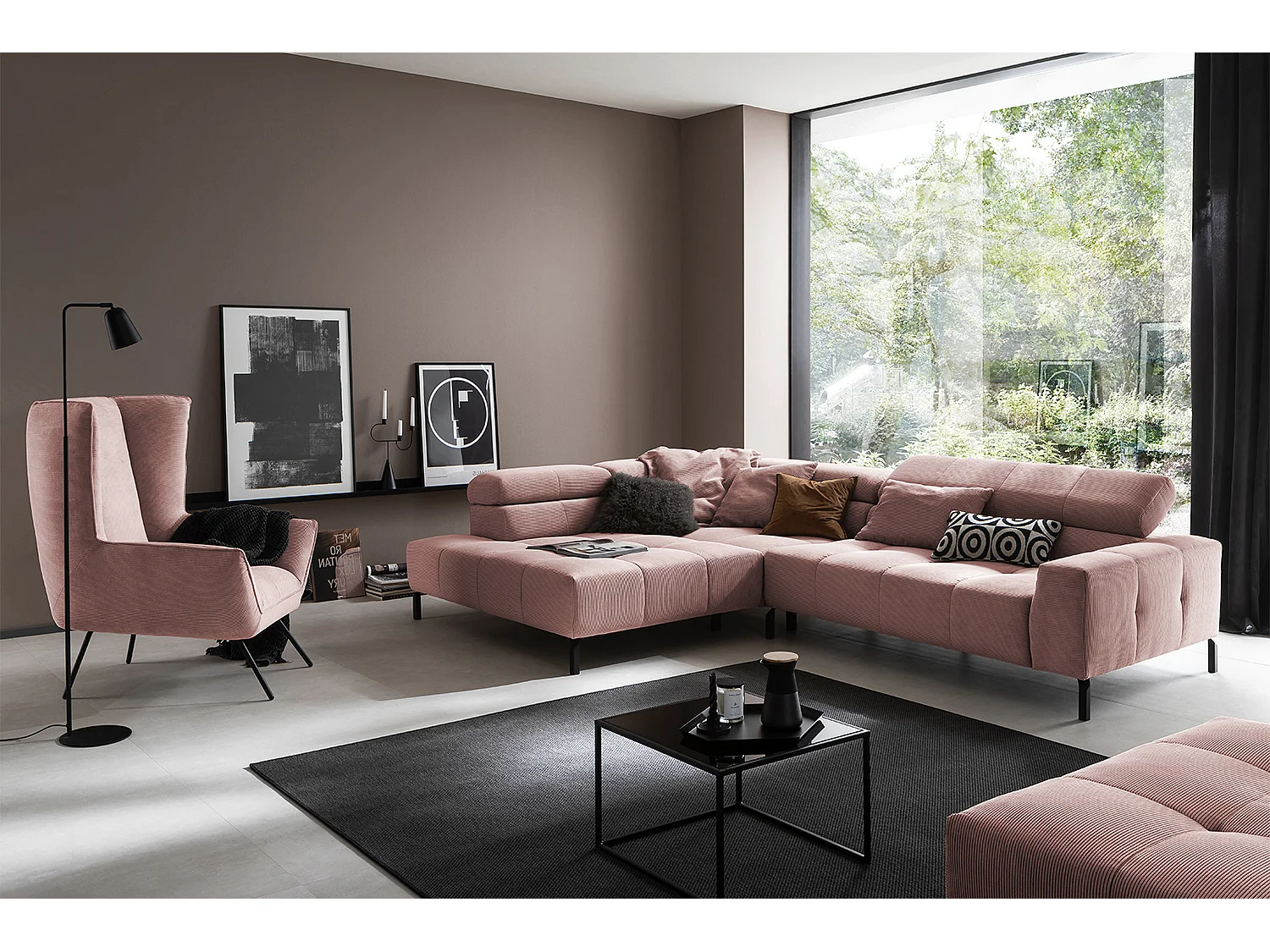 Divano angolare - Rosa Velluto a coste - OHIO