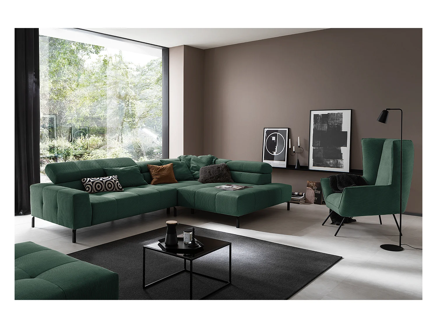Ecksofa - Smaragdgrün Cord - OHIO
