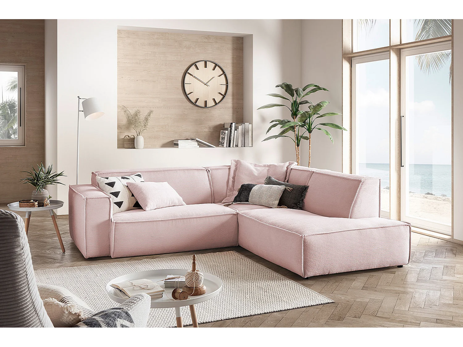 Divano angolare - Rosa Velluto a coste - SAMU
