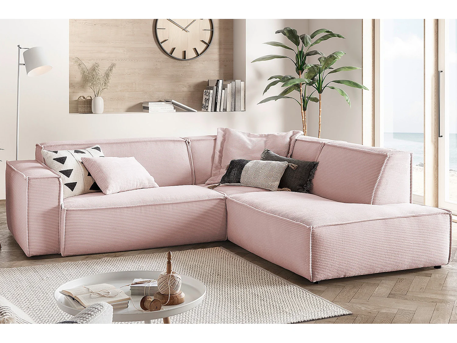 Divano angolare - Rosa Velluto a coste - SAMU