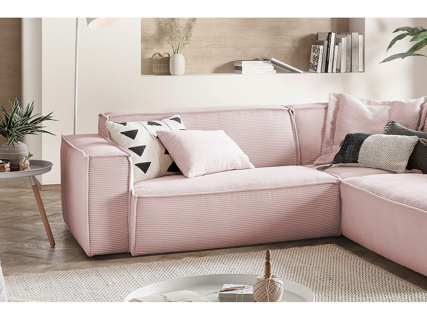 Divano angolare - Rosa Velluto a coste - SAMU