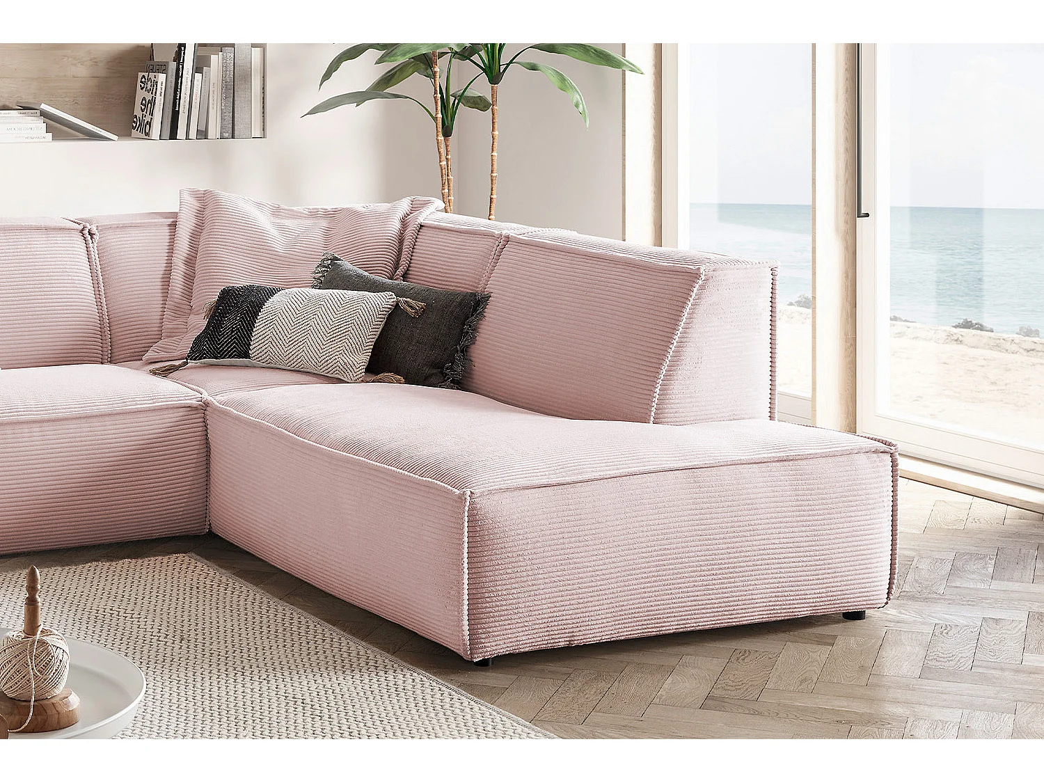 Divano angolare - Rosa Velluto a coste - SAMU