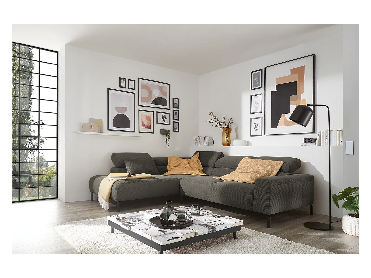 Ecksofa - Anthrazit Cord - DELIA