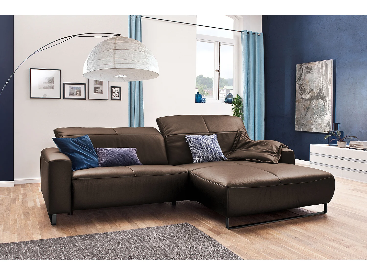 Ecksofa - Walnuss Dekor Leder - YORK