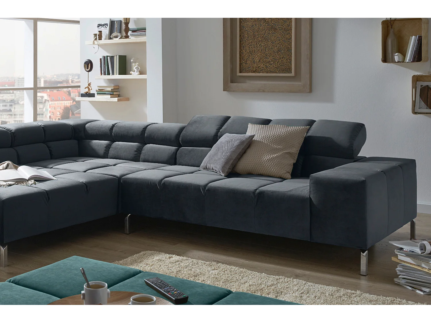 Ecksofa - Schwarz Velvet - NELSON