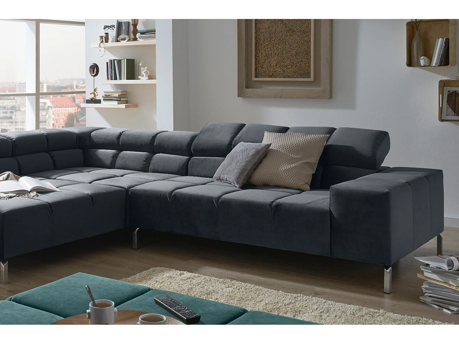 Ecksofa - Schwarz Velvet - NELSON