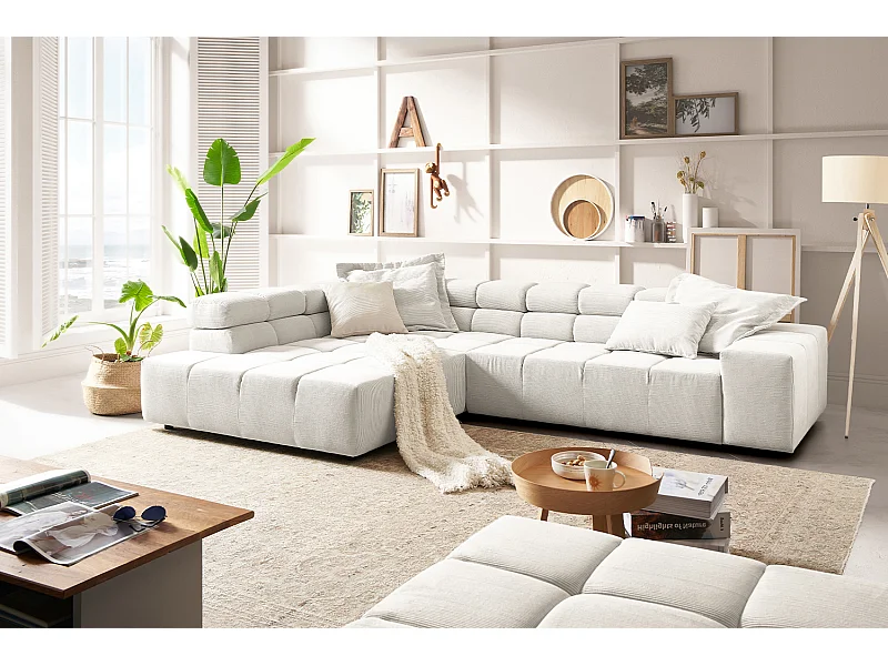 Ecksofa - Weiß Cord - NEVADA