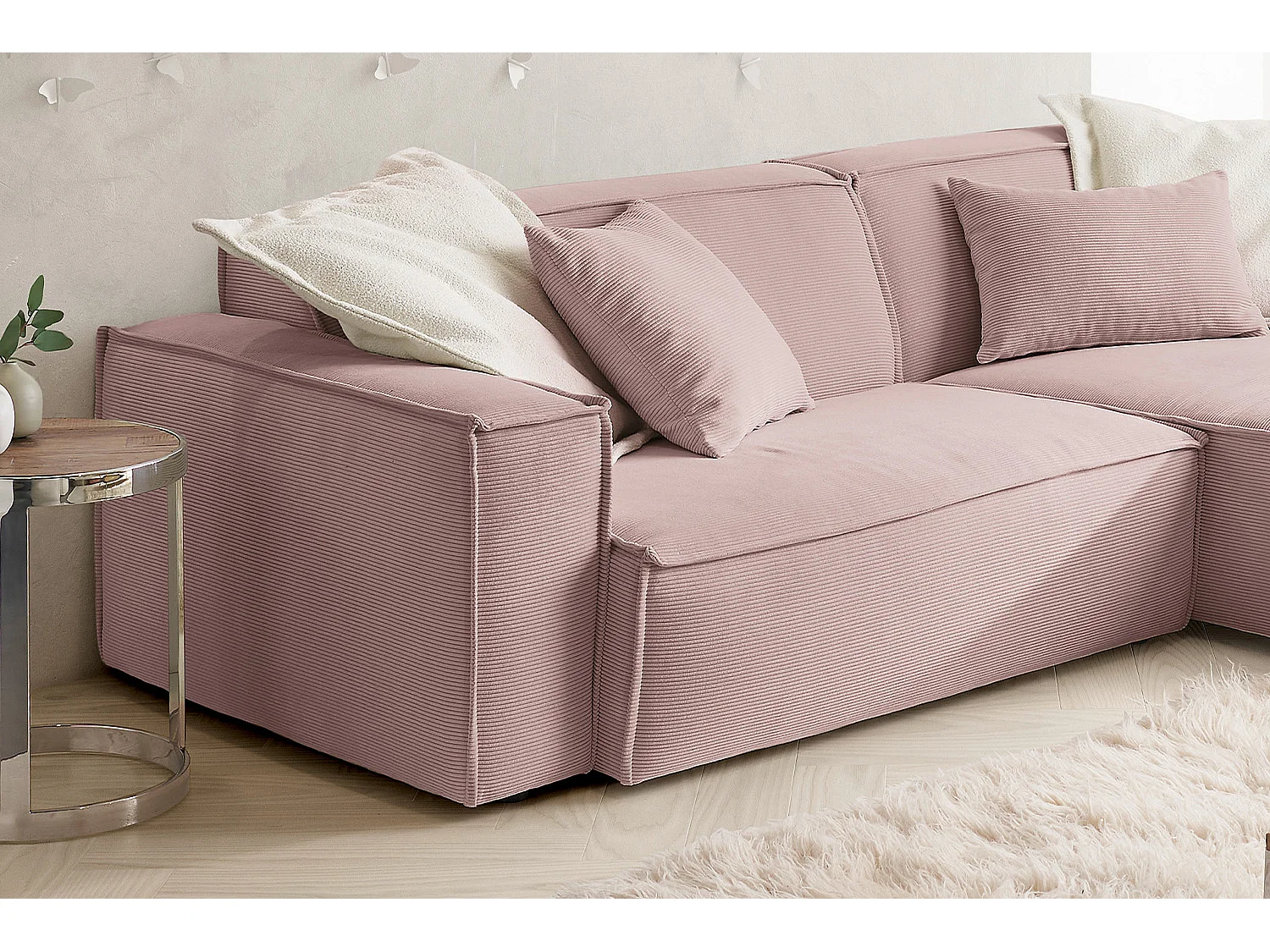 Divano angolare - Rosa Velluto a coste - SAMU