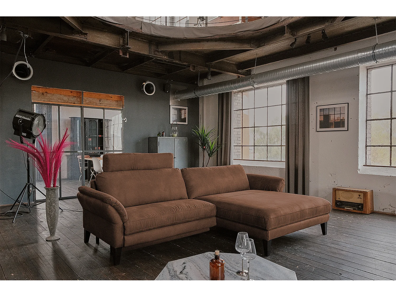 Ecksofa - Braun Webstoff - MALTA