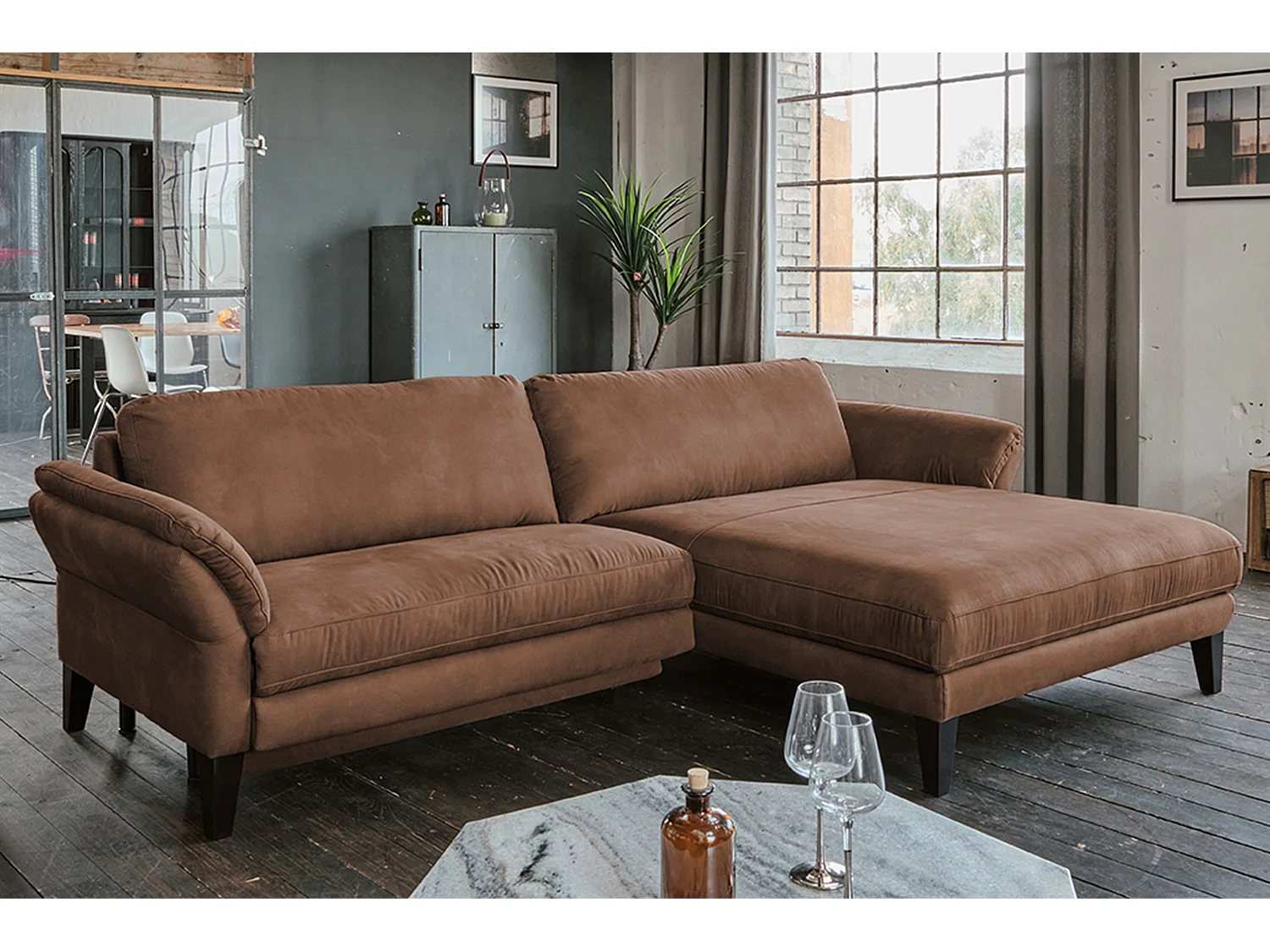 Ecksofa - Braun Webstoff - MALTA